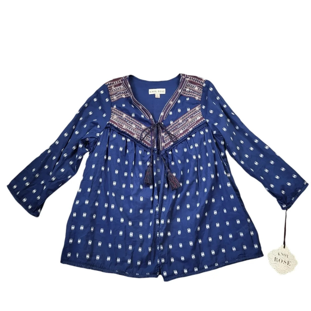 Knox Rose Boho Embroidered‎ Kimono with Tassels